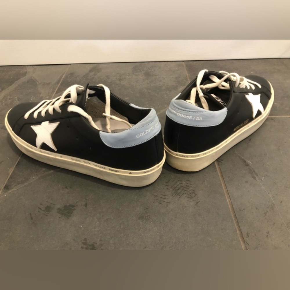 Golden Goose Black Sneakers with White Star and Light Blue Heel